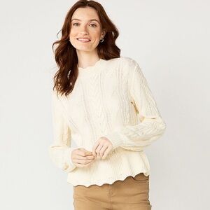New Draper James Cable Knit Peplum Sweater